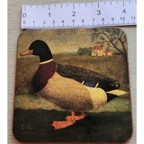 Coasters-E.B. Pimpernel-Vintage-Duck-Mallard-Cork Backing-Set of 6 - Picture 4 of 10